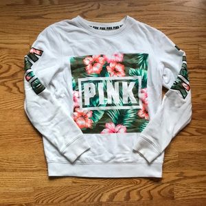 White and Tropical Patterned PINK Sweatshirt